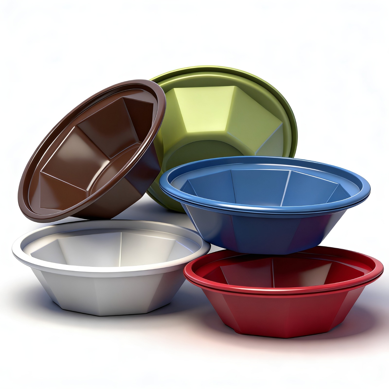 Stack of colourful plastic bowls manufactured by Five Star Plastics
